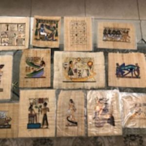 9 Vintage Egyptian Tomb Paintings on Papyrus from Egypt